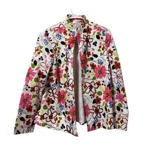 Silk Club Women Size Large Floral Beaded Colorful Blazer Jacket Art Professional